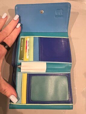 Mywalit Double Flap Leather Wallet Purse Seascape Blue NWT